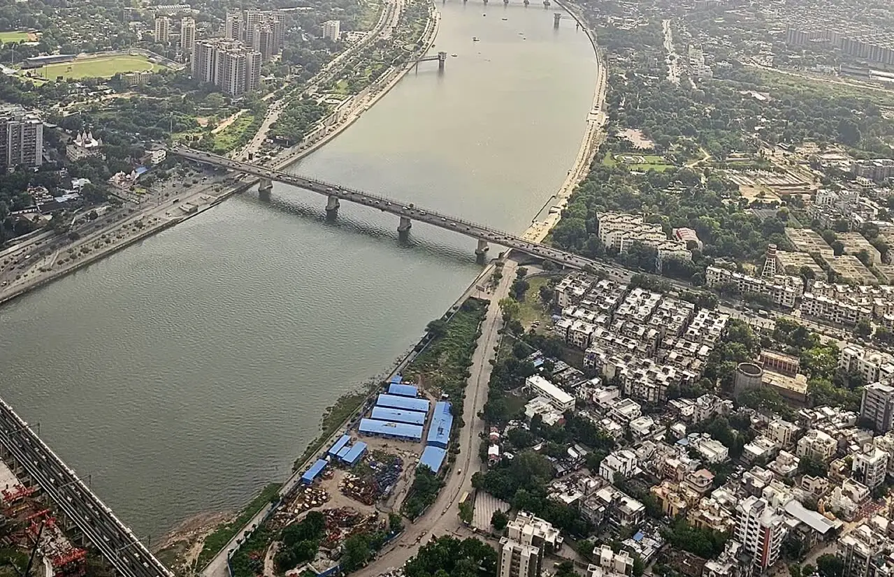 Aerial view of Ahmedabad and the Sabarmati river